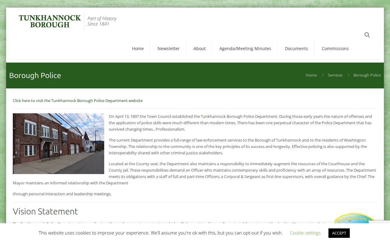 Tunkhannock Borough Police arrest-record service page