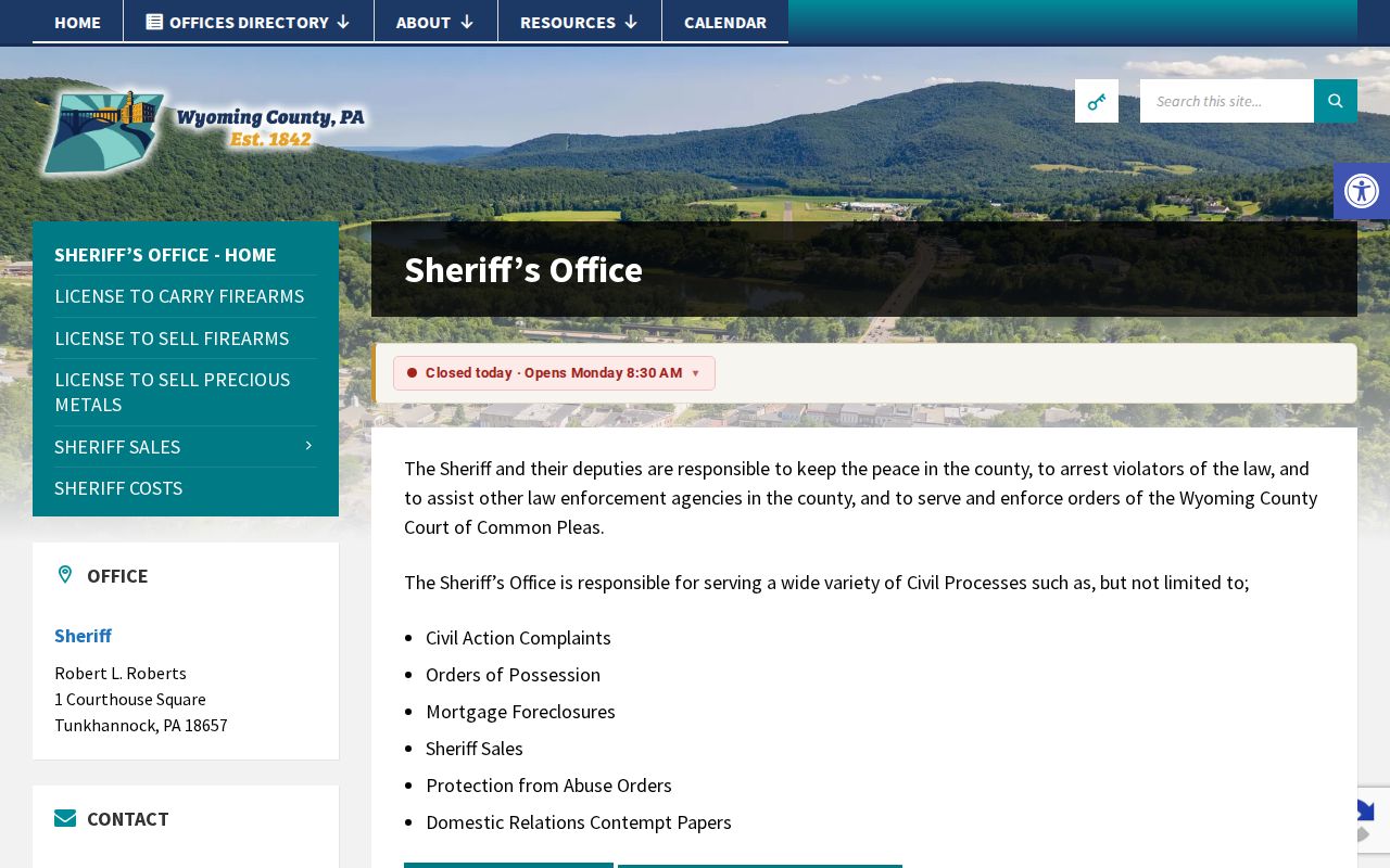 Wyoming County Sheriff’s Office bench-warrant service information