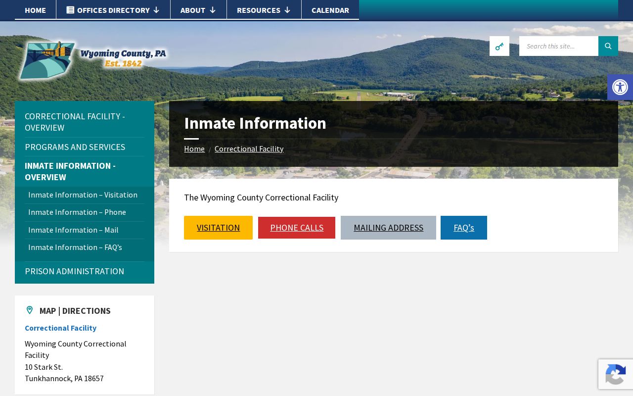 Wyoming County Correctional Facility custody-record information page